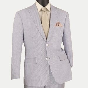 Vinci Seersucker Blazer Gray Striped  Cotton 52S Preppy Old Money Kentucky Derby